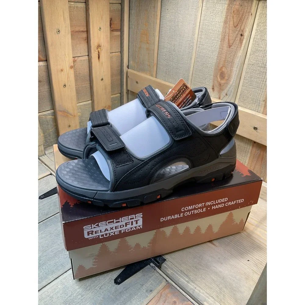 Us11 NEW SKECHERS Mens Tresman Garo Sandal Black Steady Grip Relaxed Fit